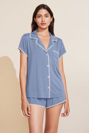 Eberjey Frida TENCEL™ Modal Shortie Short PJ Set Pijama Kadın Mavi Beyaz | OBJ5817PR