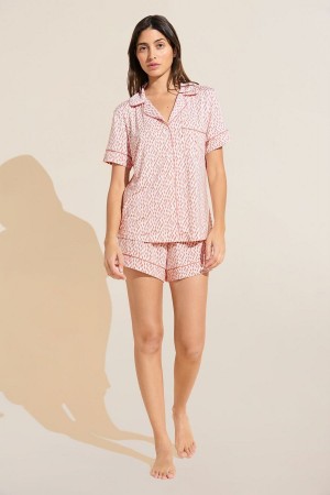 Eberjey Gisele Printed TENCEL™ Modal Relaxed Short PJ Set Pijama Kadın Koyu Kırmızı Pembe Beyaz | SIO4845KA