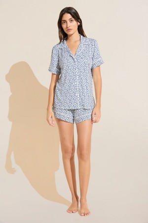 Eberjey Gisele Printed TENCEL™ Modal Relaxed Short PJ Set Pijama Kadın Mavi Beyaz | OCQ1531EL