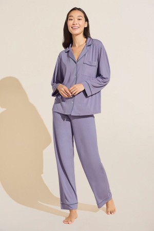 Eberjey Gisele TENCEL™ Modal Long PJ Set Pijama Kadın Mor Mavi | IZC496CE