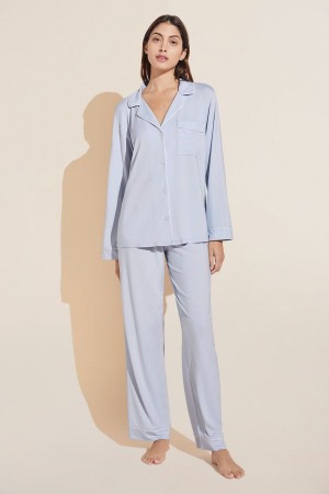 Eberjey Gisele TENCEL™ Modal Long PJ Set Pijama Kadın Mavi Beyaz | FQF1589GF