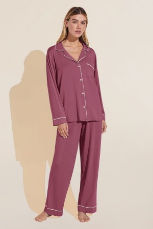 Eberjey Gisele TENCEL™ Modal Long PJ Set Pijama Kadın Kırmızı Beyaz | EWU3028PN