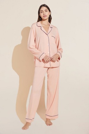 Eberjey Gisele TENCEL™ Modal Long PJ Set Pijama Kadın Pembe Lacivert | NGP8493JD