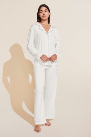 Eberjey Gisele TENCEL™ Modal Long PJ Set Pijama Kadın Beyaz Mavi | AHK7510RT