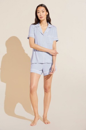 Eberjey Gisele TENCEL™ Modal Relaxed Short PJ Set Pijama Kadın Mavi Beyaz | BHG198KT