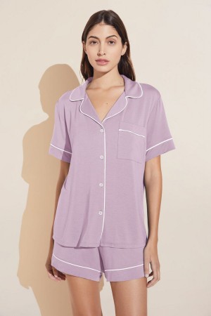 Eberjey Gisele TENCEL™ Modal Relaxed Short PJ Set Pijama Kadın Mor Beyaz | QMH8044TM