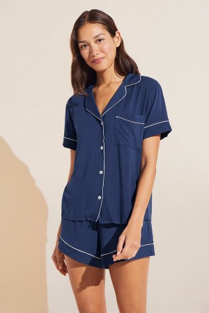 Eberjey Gisele TENCEL™ Modal Relaxed Short PJ Set Pijama Kadın Lacivert Beyaz | HGO6441AJ