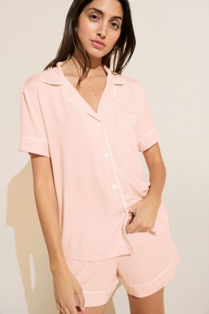 Eberjey Gisele TENCEL™ Modal Relaxed Short PJ Set Pijama Kadın Pembe Beyaz | EGT5522DB