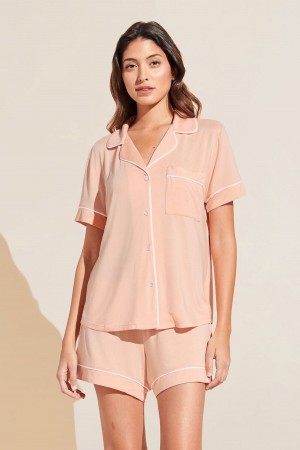 Eberjey Gisele TENCEL Modal Relaxed Short PJ Set Pijama Kadın Mercan Beyaz | KLS3931XM