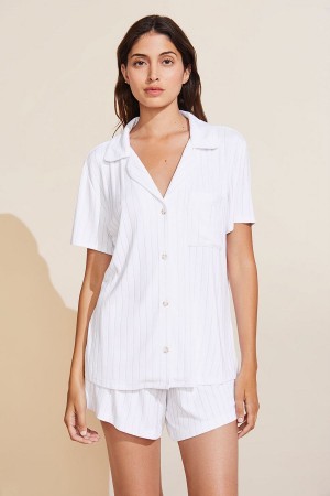 Eberjey Gisele TENCEL™ Modal Rib Relaxed Short PJ Set Pijama Kadın Beyaz | DWY7860AI