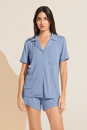 Eberjey Gisele TENCEL™ Modal Rib Relaxed Short PJ Set Pijama Kadın Mavi | ZSH7999BY