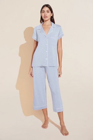 Eberjey Gisele TENCEL™ Modal Short Sleeve Cropped PJ Set Pijama Kadın Mavi Beyaz | QSX3761KY