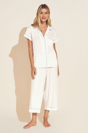 Eberjey Gisele TENCEL™ Modal Short Sleeve Cropped PJ Set Pijama Kadın Beyaz Mavi | PLS8014LI