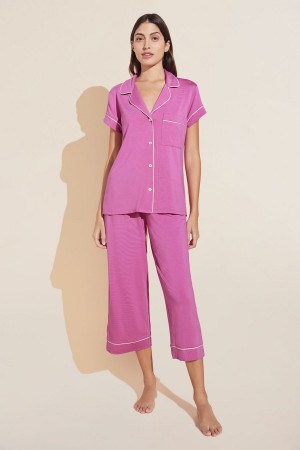 Eberjey Gisele TENCEL™ Modal Short Sleeve Cropped PJ Set Pijama Kadın Pembe Beyaz | RYJ7638YZ