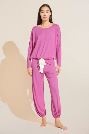 Eberjey Gisele TENCEL™ Modal Slouchy PJ Set Pijama Kadın Pembe Beyaz | QTZ3270XA