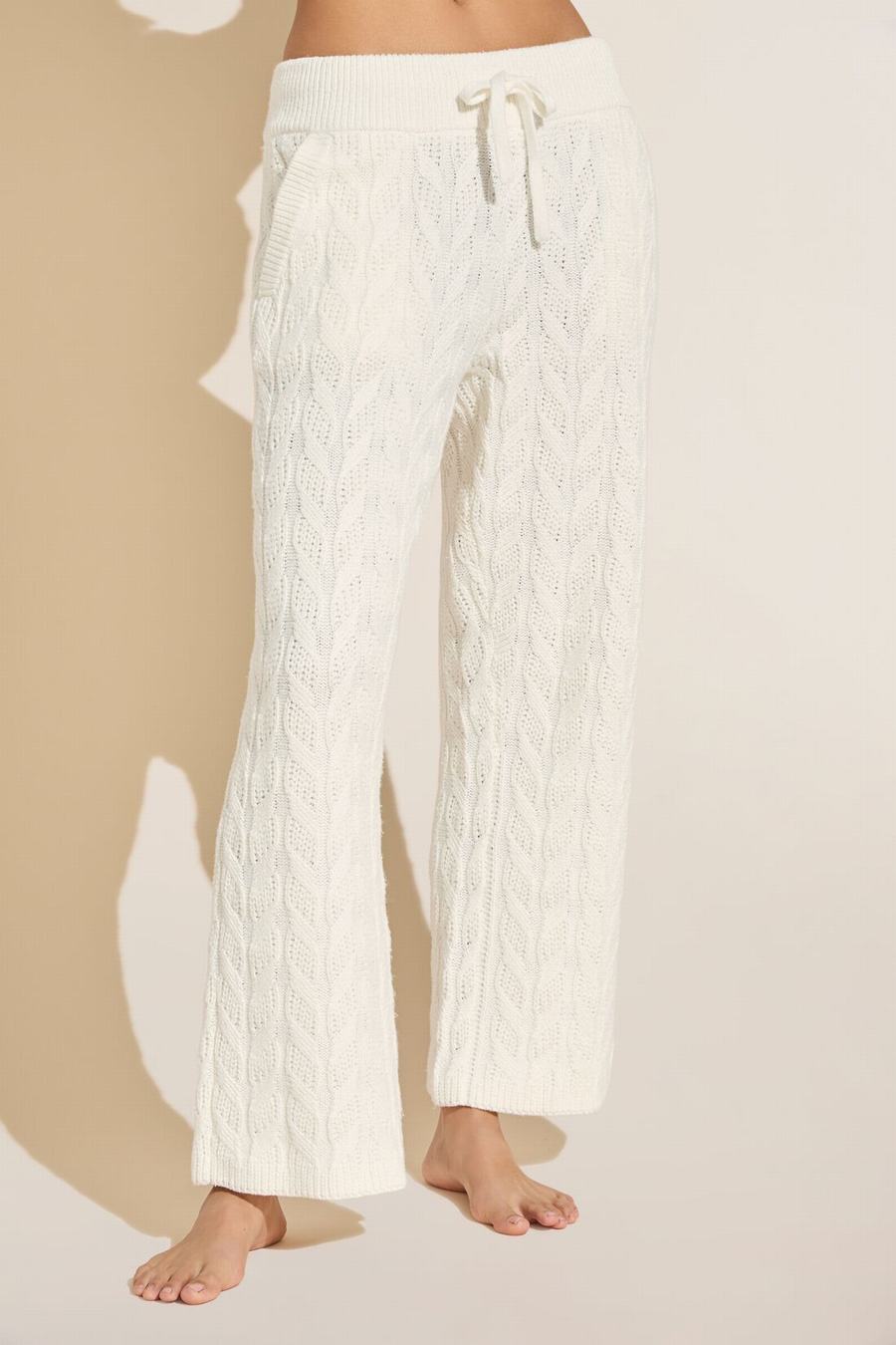 Eberjey Cable Knit Recycled Sweater Straight Leg Pantolon Kadın Beyaz | JTF5226AW