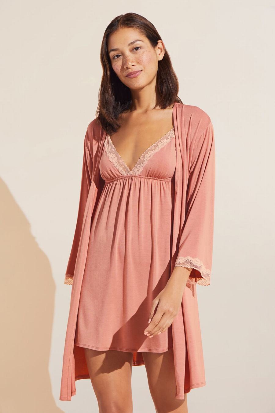 Eberjey Flora TENCEL™ Modal Chemise Bornoz Kadın Pembe Pembe | LRB1932PA