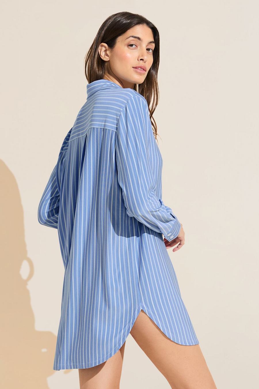 Eberjey Gisele Printed TENCEL™ Modal Boyfriend Sleepshirt Pijama Kadın Mavi Beyaz | ZVO4383MY