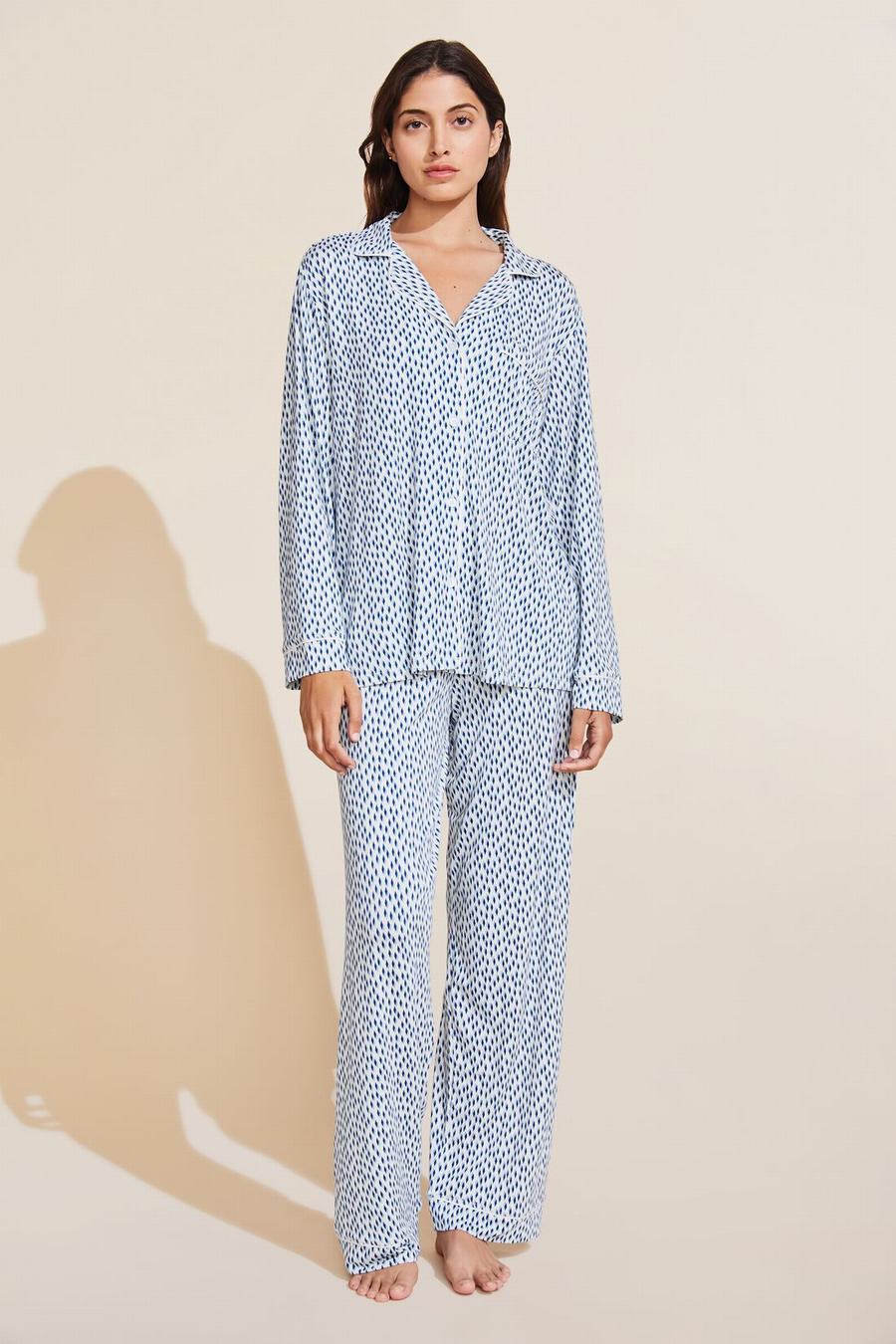 Eberjey Gisele Printed TENCEL™ Modal Long PJ Set Pijama Kadın Mavi Beyaz | ORS9144HB