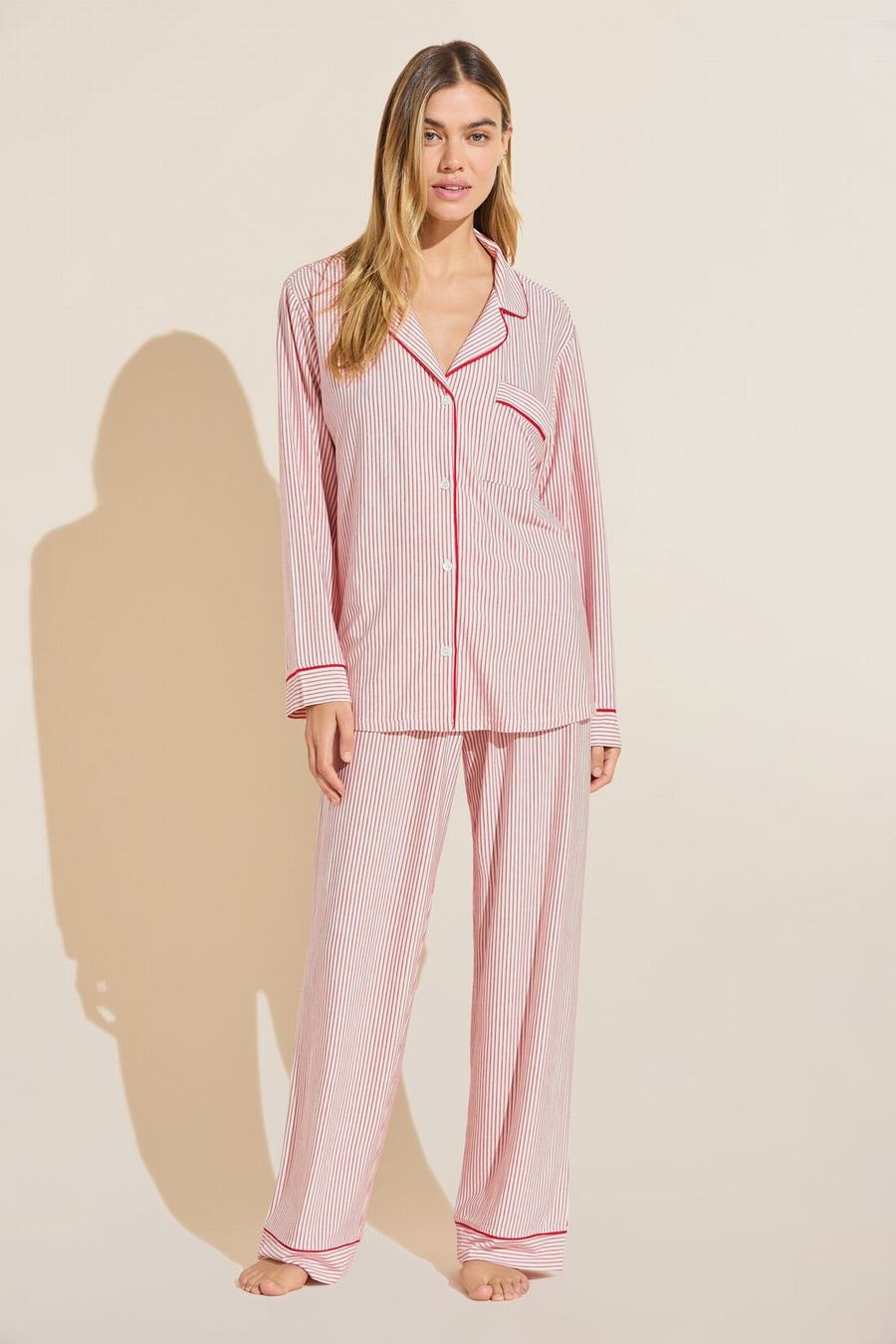 Eberjey Gisele Printed TENCEL™ Modal Long PJ Set Pijama Kadın Pembe Kırmızı Beyaz | CPH8660KG