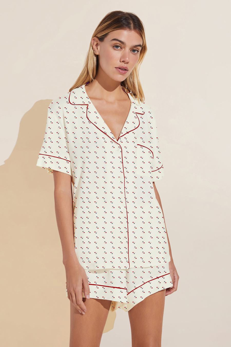 Eberjey Gisele Printed TENCEL™ Modal Relaxed Short PJ Set Pijama Kadın Beyaz Kırmızı | JUQ1664EP