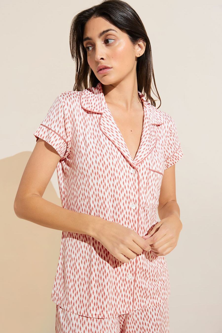 Eberjey Gisele Printed TENCEL™ Modal Short Sleeve Cropped PJ Set Pijama Kadın Koyu Kırmızı Pembe Beyaz | OQB3287HU