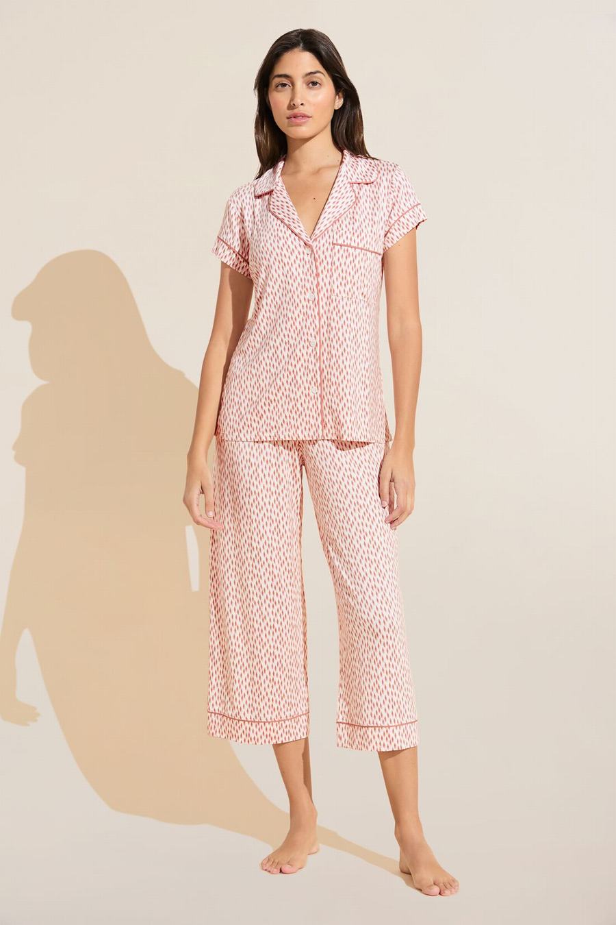 Eberjey Gisele Printed TENCEL™ Modal Short Sleeve Cropped PJ Set Pijama Kadın Koyu Kırmızı Pembe Beyaz | OQB3287HU