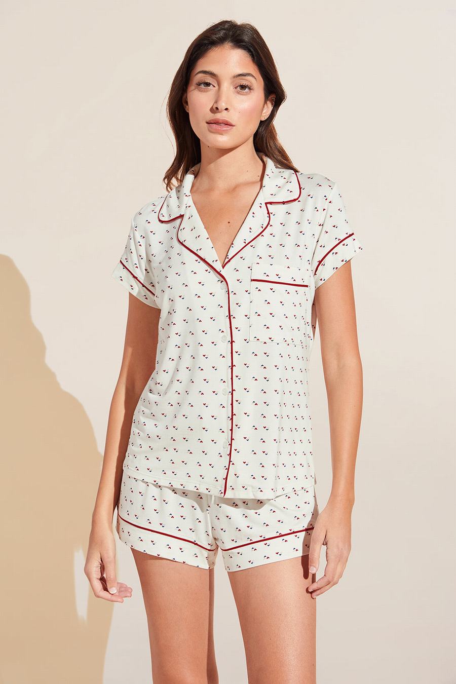 Eberjey Gisele Printed TENCEL Modal Shortie Short PJ Set Pijama Kadın Beyaz Kırmızı | ITO2372WB