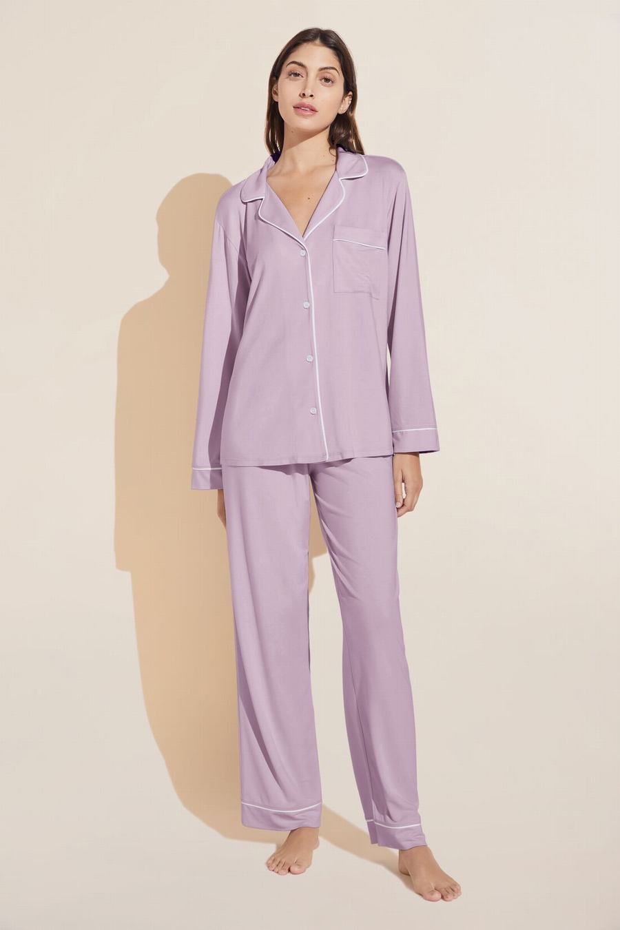 Eberjey Gisele TENCEL™ Modal Long PJ Set Pijama Kadın Mor Beyaz | ZEK3037PD