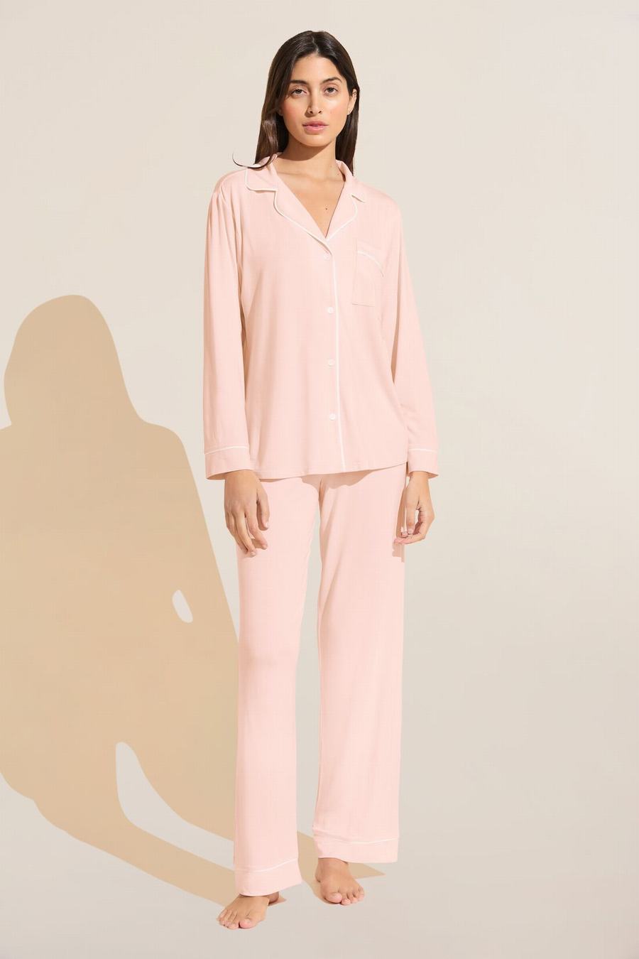 Eberjey Gisele TENCEL™ Modal Long PJ Set Pijama Kadın Pembe Beyaz | PCJ6740PW