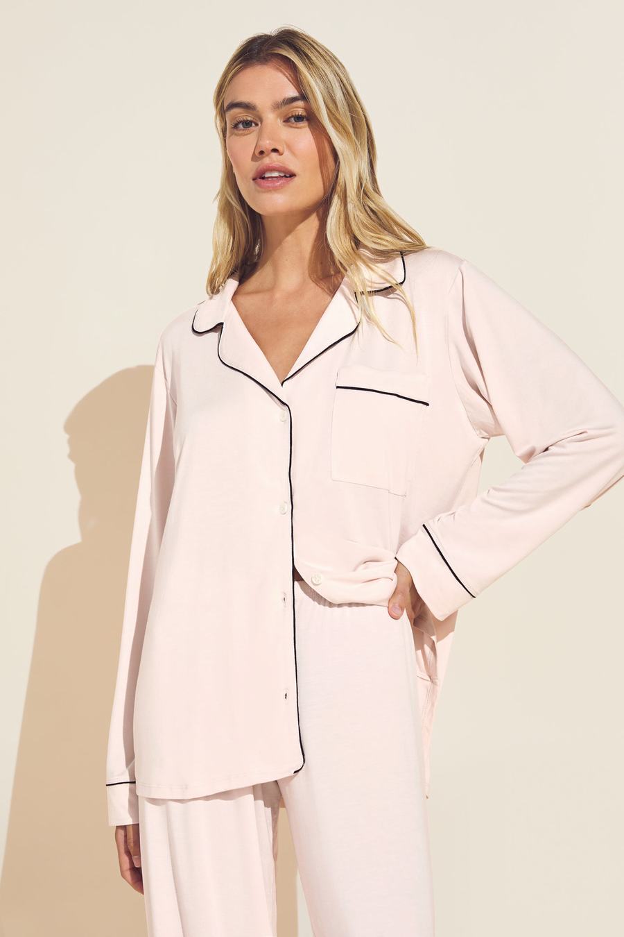 Eberjey Gisele TENCEL™ Modal Long PJ Set Pijama Kadın Pembe Siyah | VCA4233ES