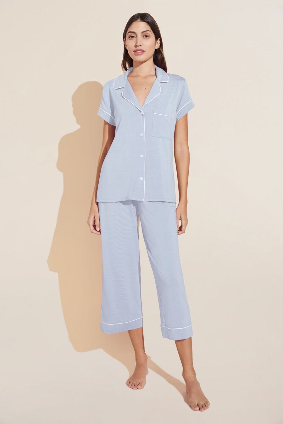 Eberjey Gisele TENCEL™ Modal Short Sleeve Cropped PJ Set Pijama Kadın Mavi Beyaz | QSX3761KY