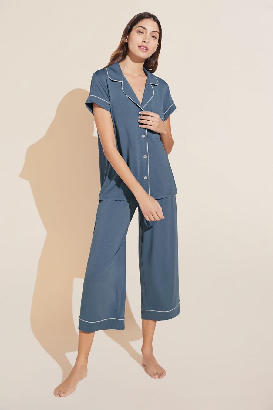 Eberjey Gisele TENCEL™ Modal Short Sleeve Cropped PJ Set Pijama Kadın Mavi | ERX7447GU