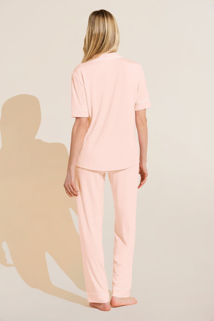 Eberjey Gisele TENCEL™ Modal Short Sleeve & Pant PJ Set Pijama Kadın Pembe Beyaz | RZZ3144UN