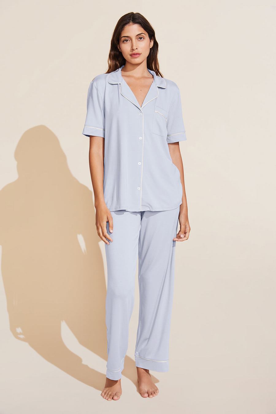 Eberjey Gisele TENCEL™ Modal Short Sleeve & Pant PJ Set Pijama Kadın Mavi Beyaz | JJZ7867QK