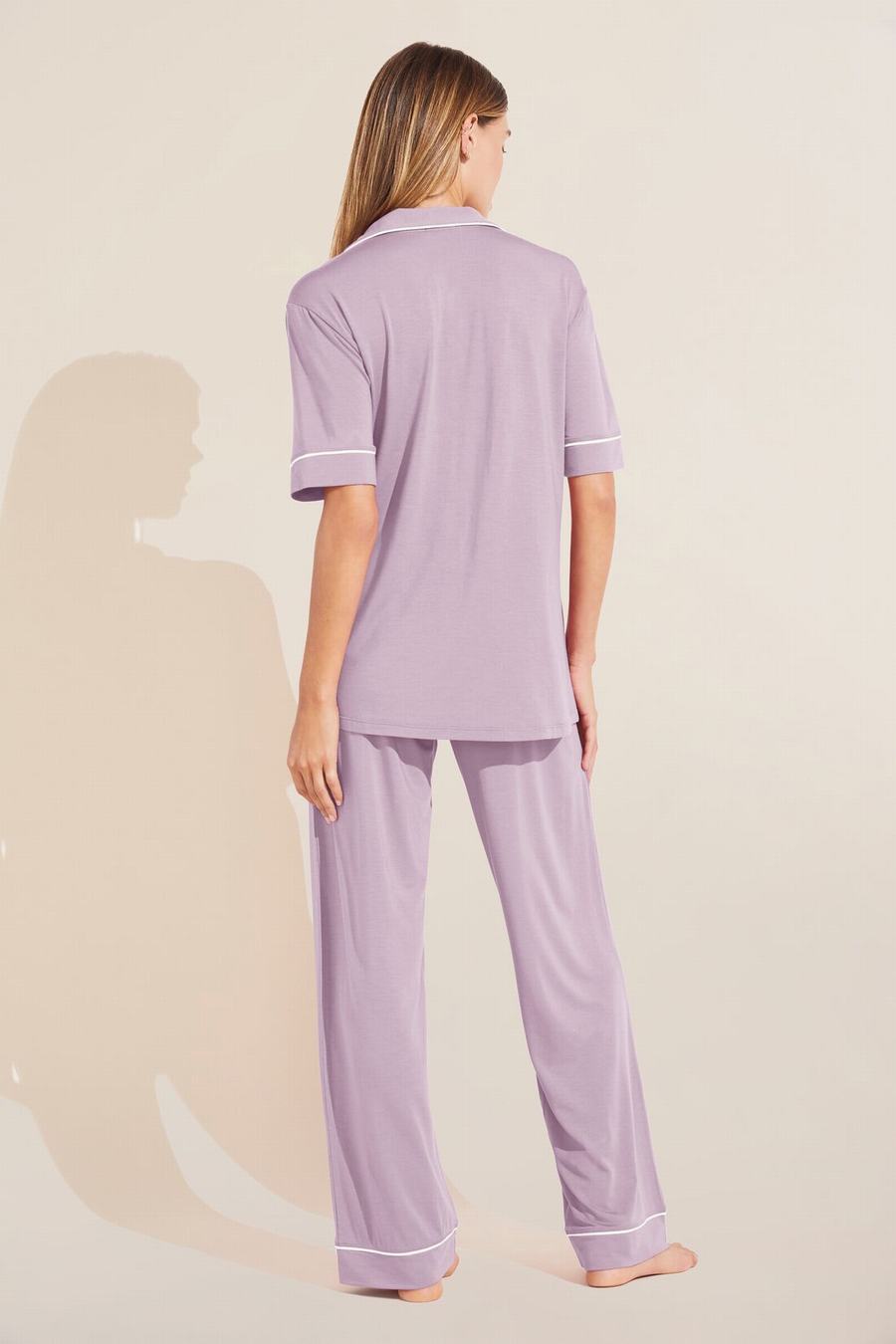 Eberjey Gisele TENCEL™ Modal Short Sleeve & Pant PJ Set Pijama Kadın Mor Beyaz | KRA4757DD