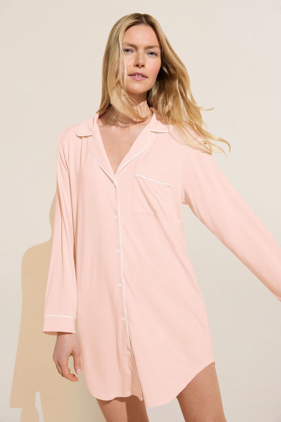 Eberjey Gisele TENCEL™ Modal Sleepshirt Pijama Kadın Pembe Beyaz | QQR5837SF