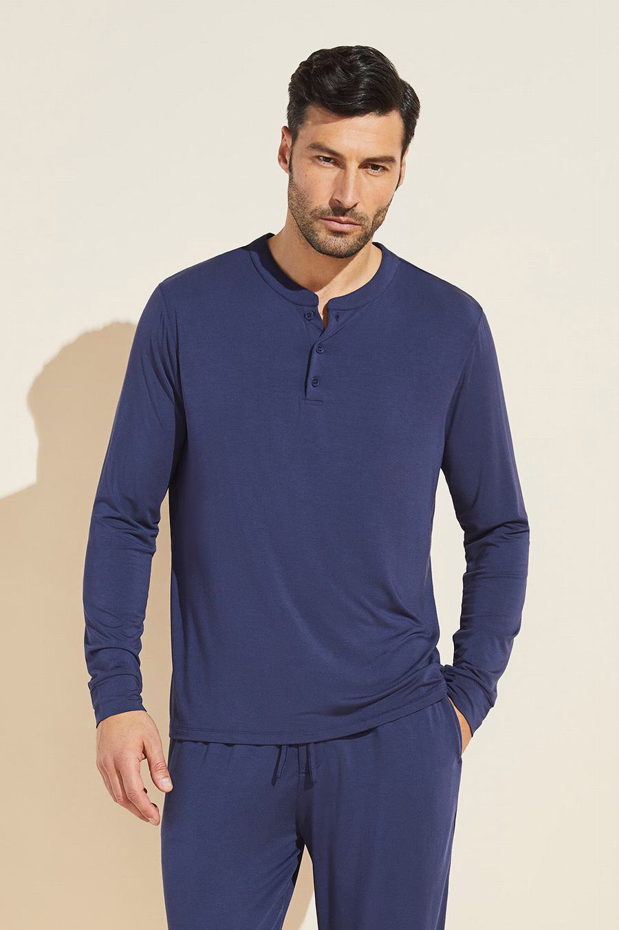 Eberjey Henry TENCEL™ Modal Long Sleeve Henley Üstler Erkek Lacivert | AAS9693YN