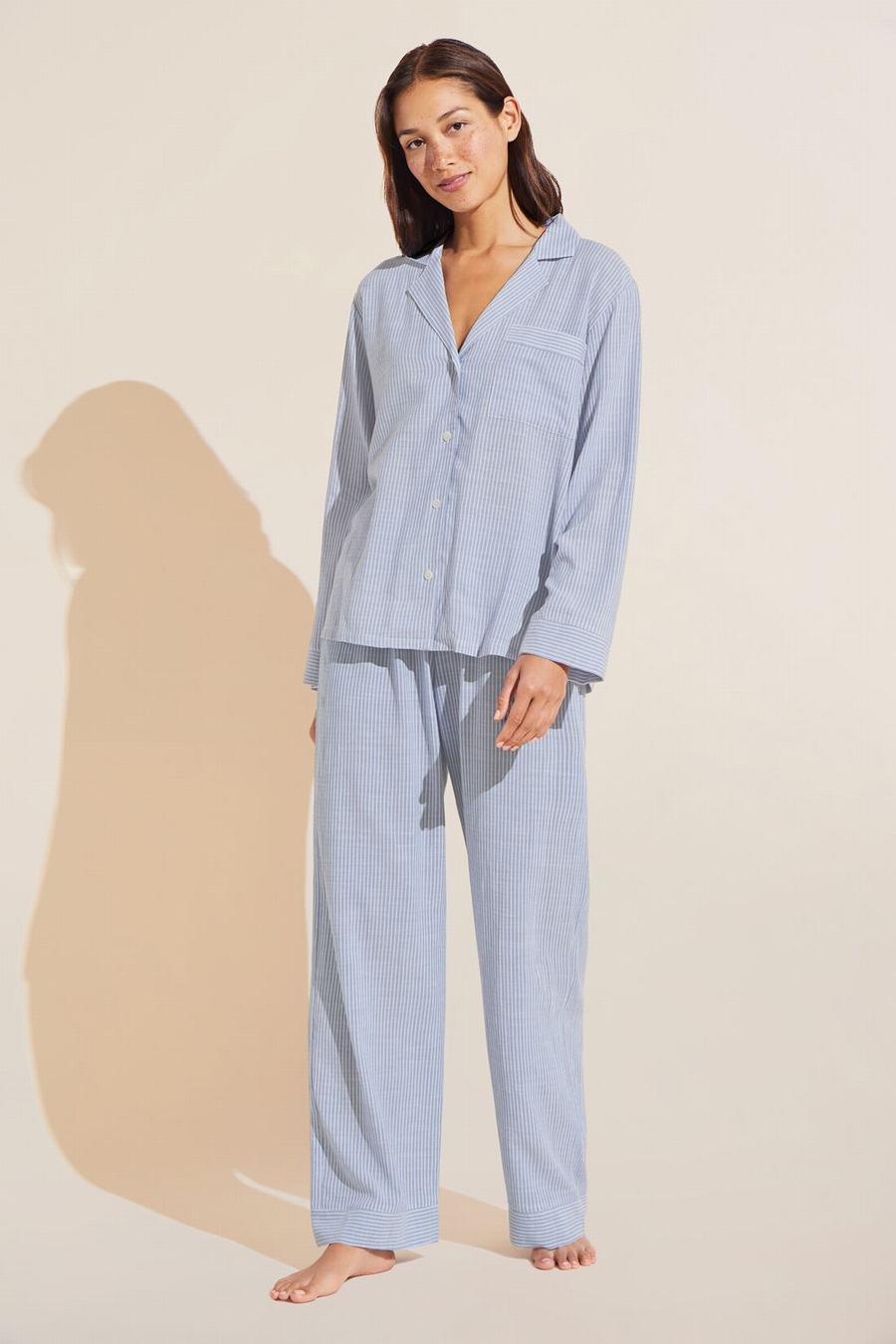 Eberjey Nautico Long PJ Set Pijama Kadın Mavi Beyaz | IWK4044AY