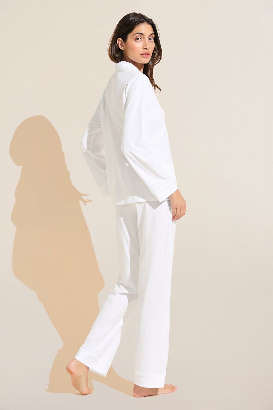 Eberjey Organic Pima Cotton Notch Collar Top & Pant PJ Set Pijama Kadın Beyaz | SWA4672OR