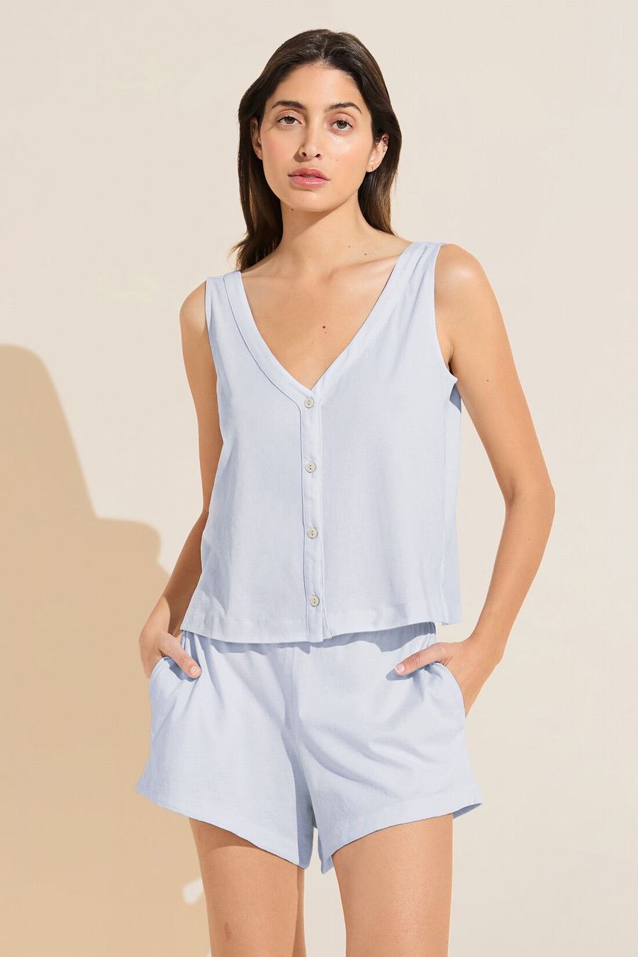 Eberjey Organic Pima Cotton Tank & Short PJ Set Pijama Kadın Mavi | SZP7417UH