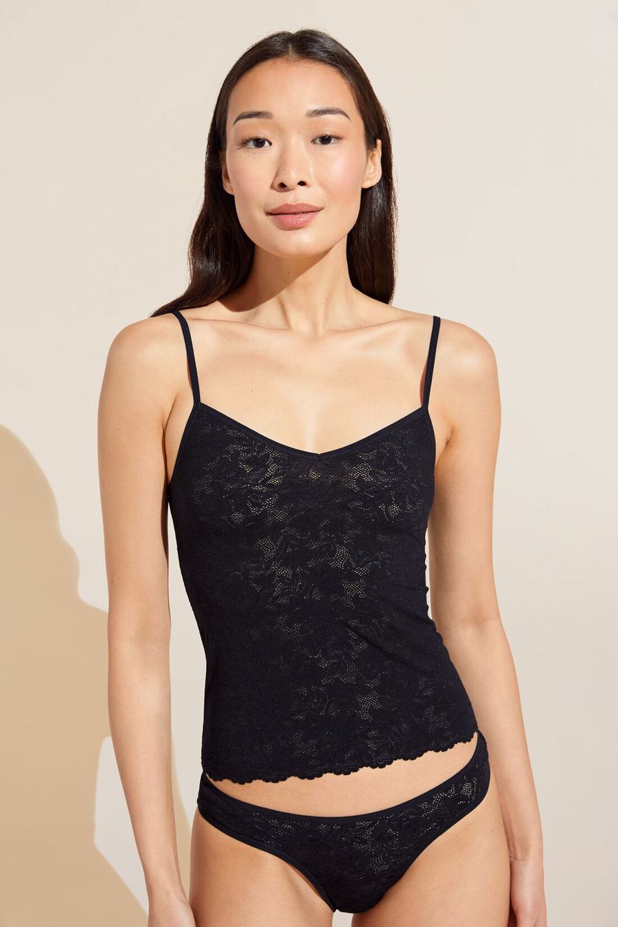 Eberjey Soft Stretch Recycled Lace Cami Atlet Kadın Siyah | LHY6815HA